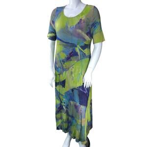 Soft Surroundings Womens Size XLP Guadalupe Dress Green Blue Crinkle Maxi